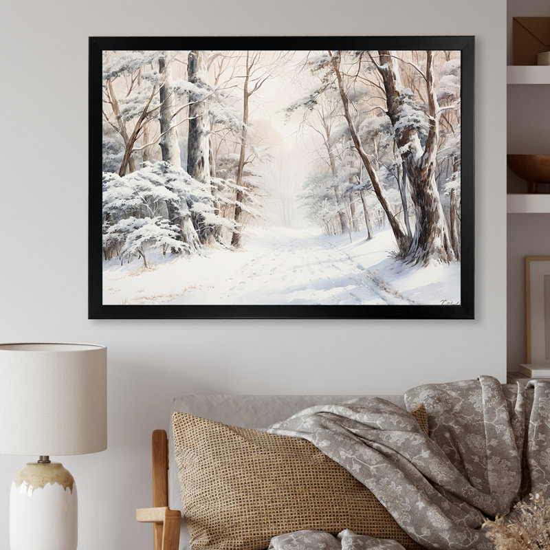 Hiver, forêt, charme de neige, paysage - neige, art mural, Cadre simple noir, H 24 po x l 32 po x P 1 po
