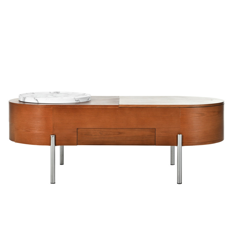 Table basse en bois partiellement assemblée avec plateau relevable et options de rangement cachées 47,2 po, Brun