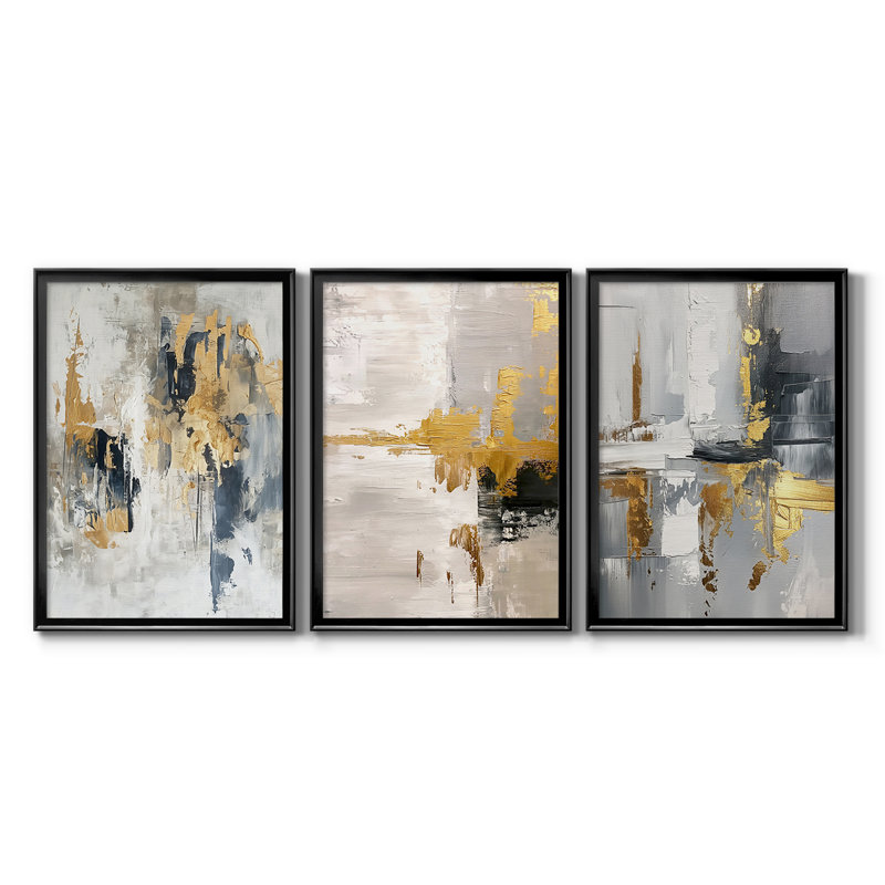 ABSTRACT Series CDXC - Toile tendue avec châssis sur mesure - 3 pièces, Noir, H 21 po x l 30 po
