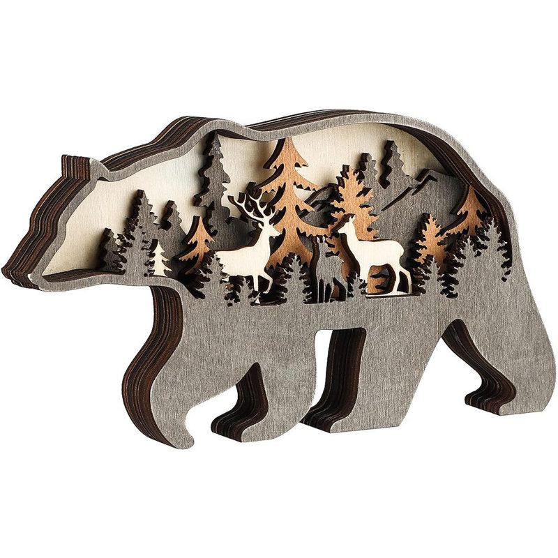 Décoration murale ours en bois - bois naturel - thème animaux de la forêt, style chalet rustique, décor de chambre à coucher et de salon