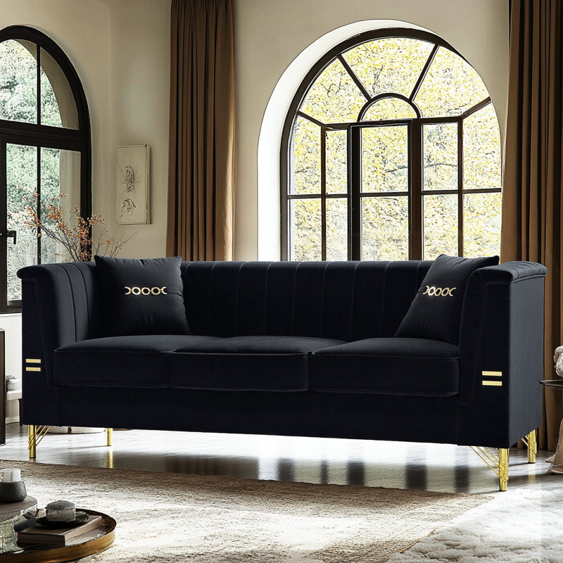 Eugeniu 83.46'' Velvet Sofa, Black Velvet