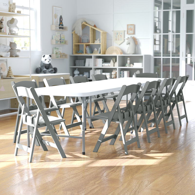 Kids Resin Folding Chair With Vinyl Padded Seat, Gray