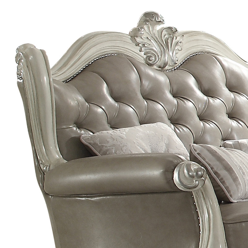 Causeuse Versailles, Similicuir gris, Blanc os