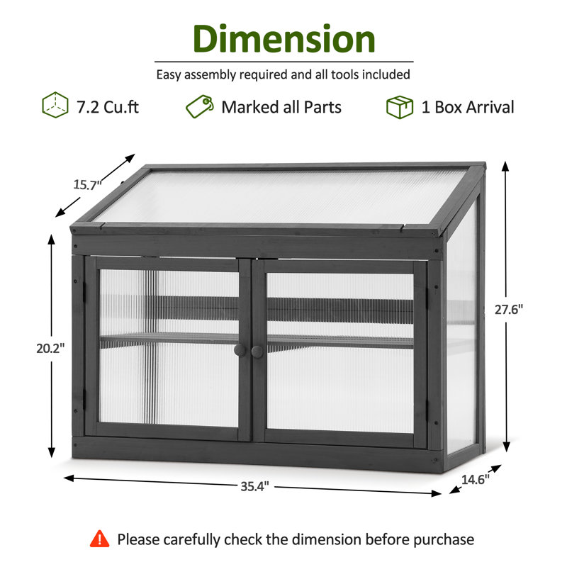 Serre de jardin à 2 niveaux en bois l 35,4 "x P 14,6", Gris foncé