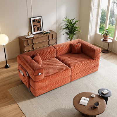 Canapé-lit pliant convertible fonctionnel de 78 po, canapé-lit de sol escamotable avec structure de forme fixe, canapé-lit pliable en velours côtelé orange