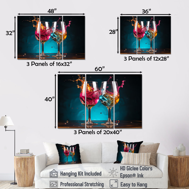 Ensemble de salon mural Whimsical Cheers - Wine & Champagne, H 40 po x l 60 po