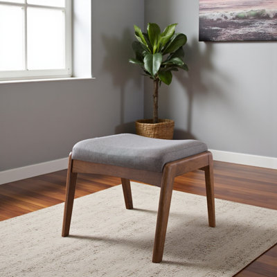 Sylvan Ottoman Stool in Gray Fabric Upholstered with Brown Finishing, 16.96" H X 21.49" W X 20.49" D