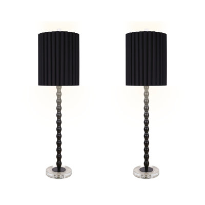 Obsidian Elegance Metal Table Lamp - Black & Clear Crystal - Set of 2