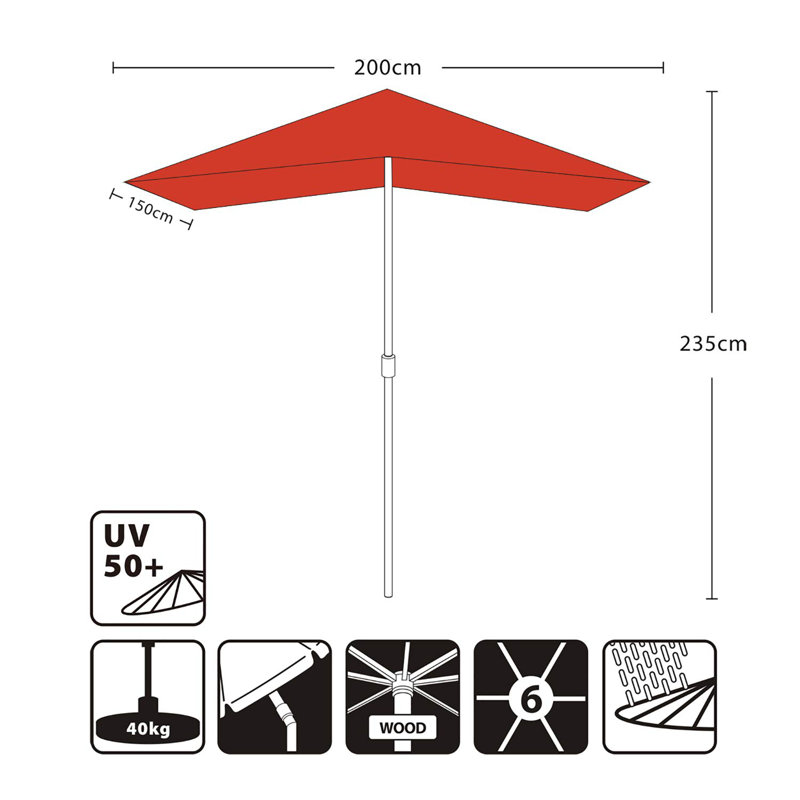 Kristofer 200cm X 150cm Rectangular Beach Parasol