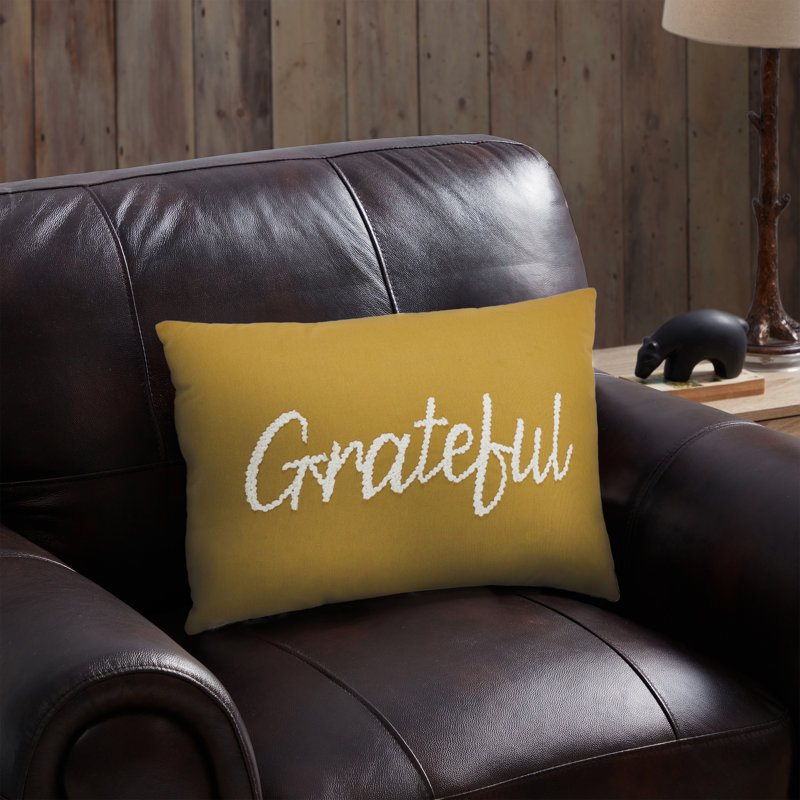 VCNY Home 14" x 20" Honey Gold Grateful Sentiment Embroidered Cotton Decorative Pillow
