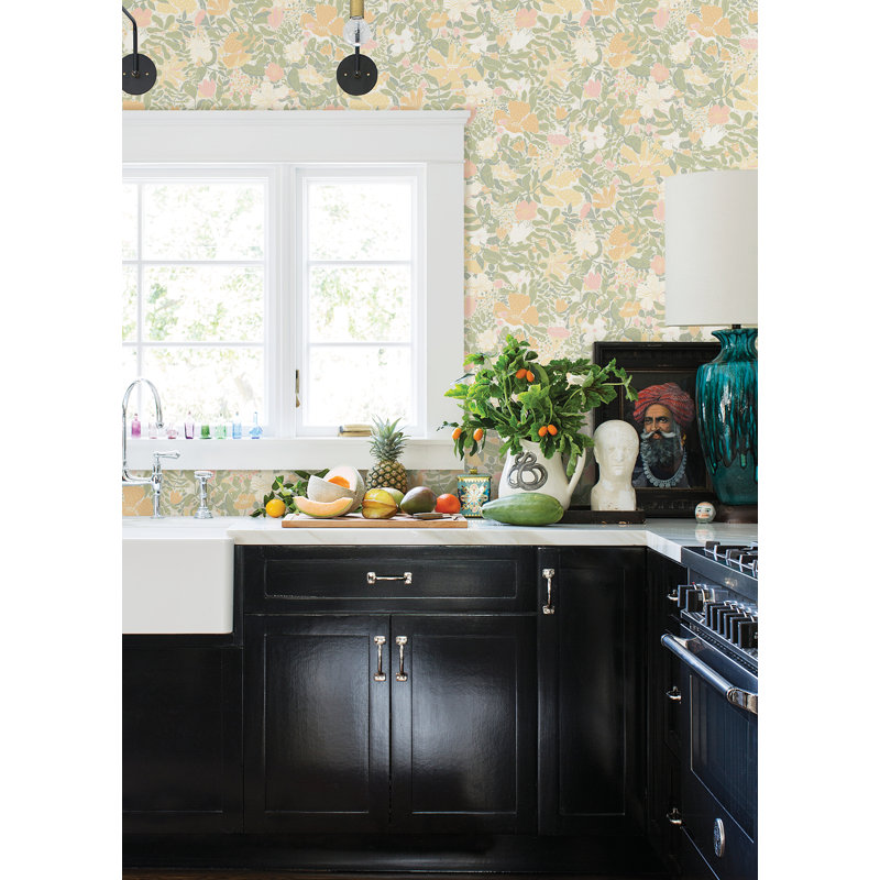 Papier peint floral Harriette, Vert pastel
