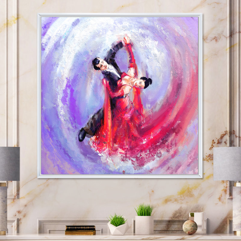 Danseurs de tango rouges et vierges - Décoration murale sur toile glam, H 30 po x l 30 po x P 1 po, Cadre flottant blanc