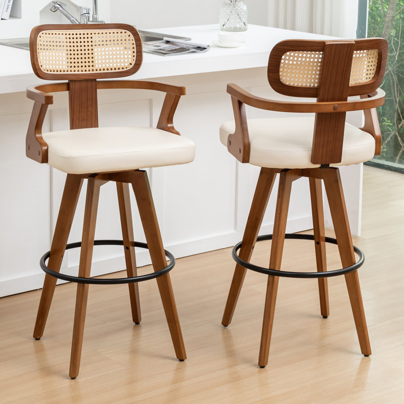 Swivel Upholstered Counter Stool, Beige, Bar Stool (77cm Seat Height)