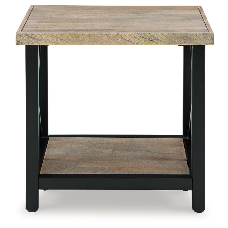 24'' Black and Brown Wood and Metal Rectangular End Table