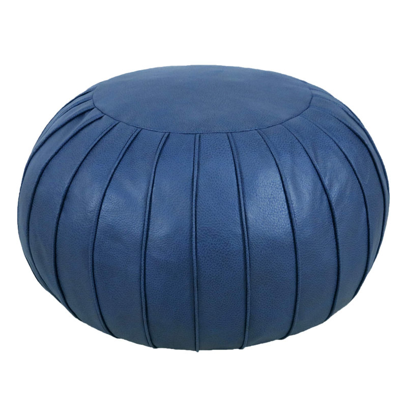 Cohill Upholstered Pouf, Deep Blue Faux Leather