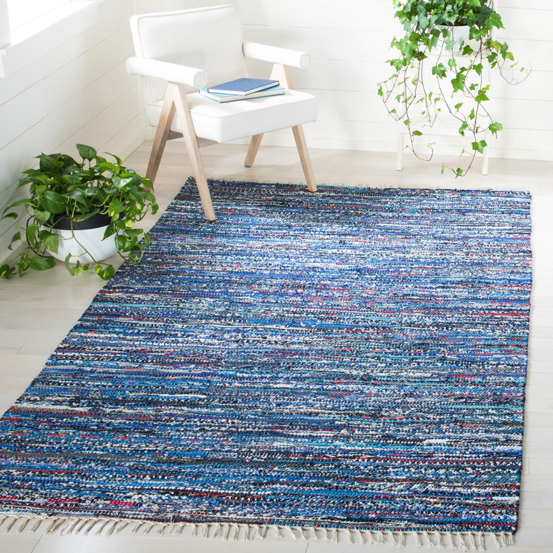 Tapis rayé en coton tissé à la main Rag, Rectangle 8 pi x 10 pi