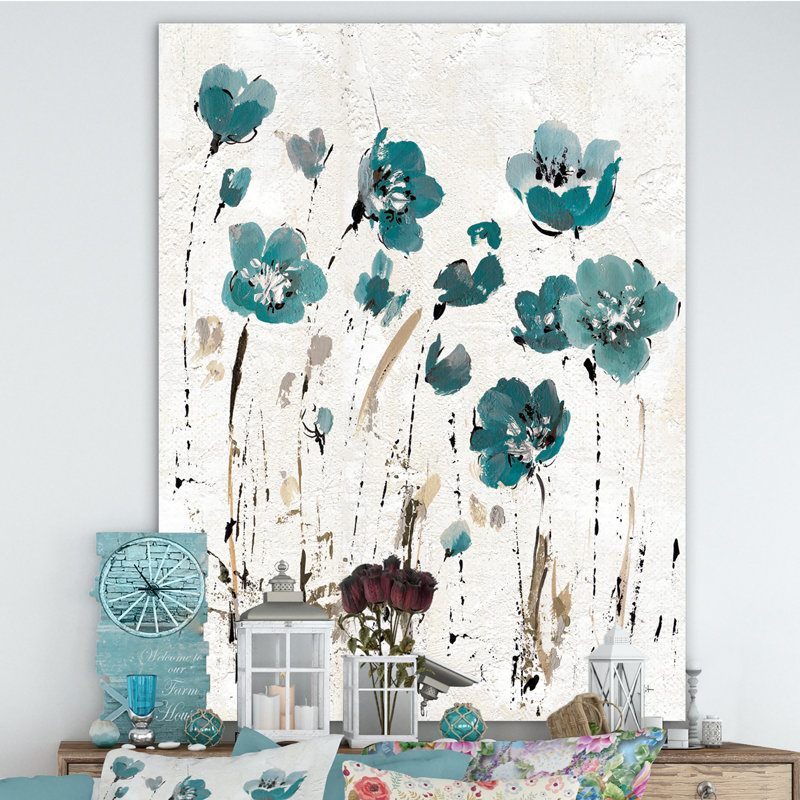 «Fields of Turquoise Watercolor Flower II», reproduction d'art sur toile tendue, H 32 po x l 24 po x P 1 po