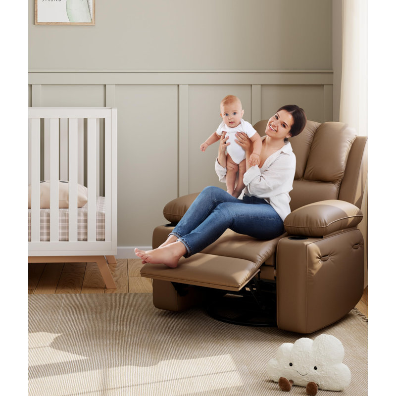 Fauteuil inclinable en cuir avec 2 porte-gobelets et une poche latérale, Tanné