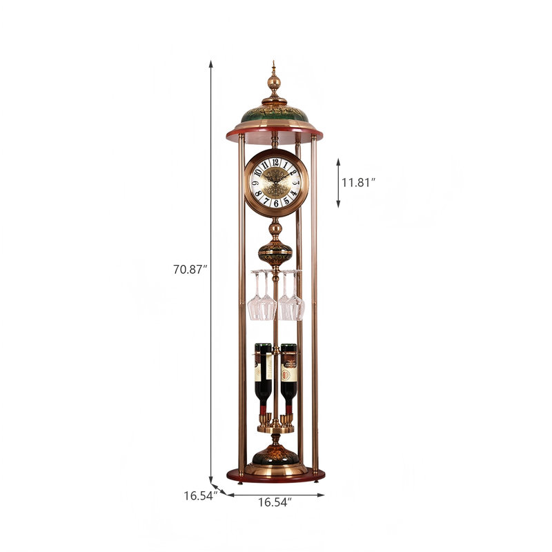 Horloge de plancher rétro en alliage élégant avec porte-bouteilles et porte-bouteilles