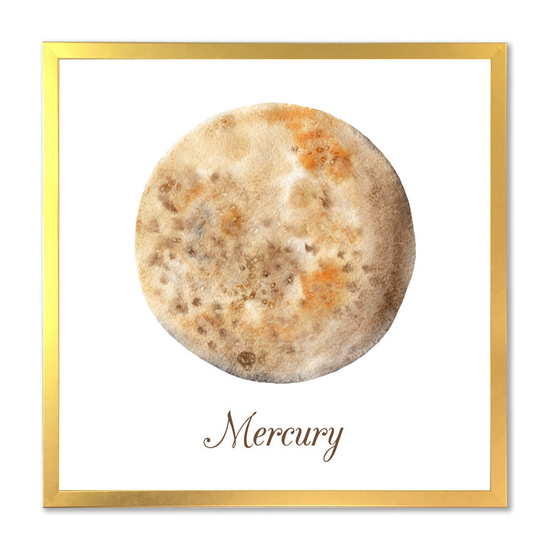 Astrologie, planète, mercure - on, L 16 po x H 16 po x P 1 po, Encadrement doré