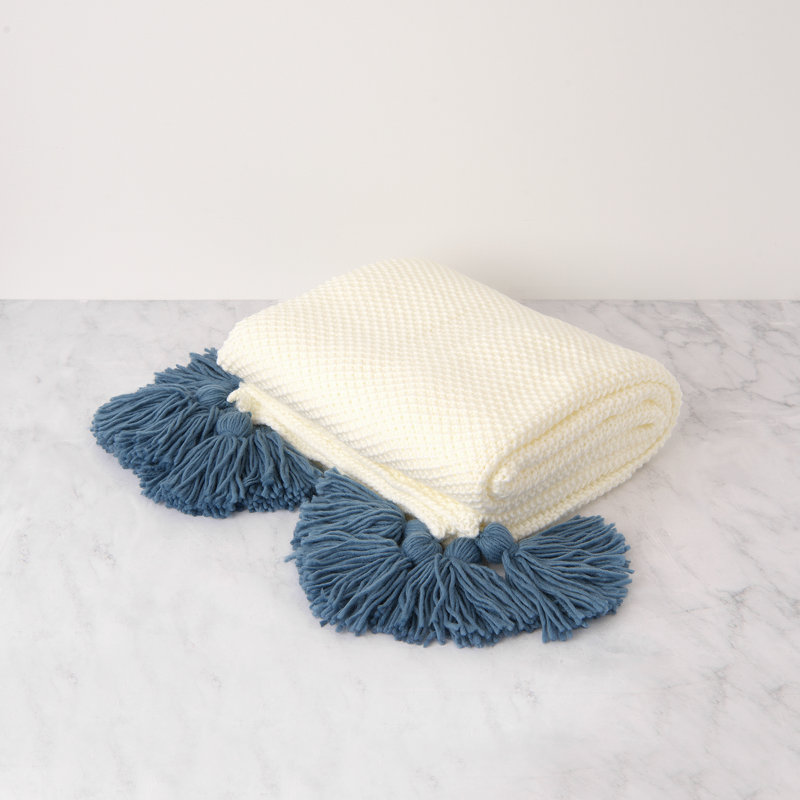  Jeté en tricot Big Tassel, bleu