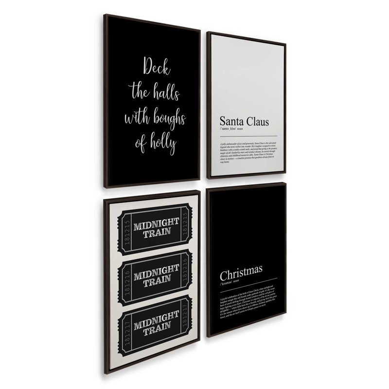 Tidings in Type, ensemble de 4 impressions sur toile, H 13 po x l 36 po, Impression encadrée sans passe-partout