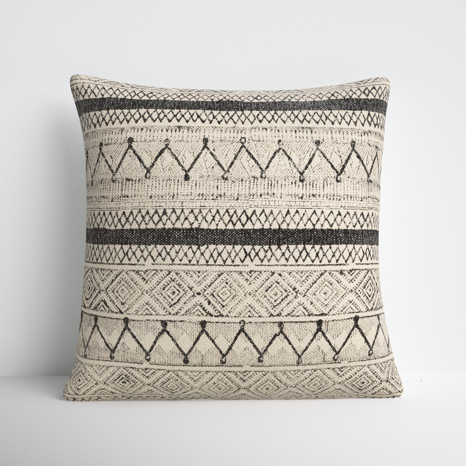 Zetta Geometric Cotton Throw Pillow, Light Beige/Black, Down, 18" x 18"