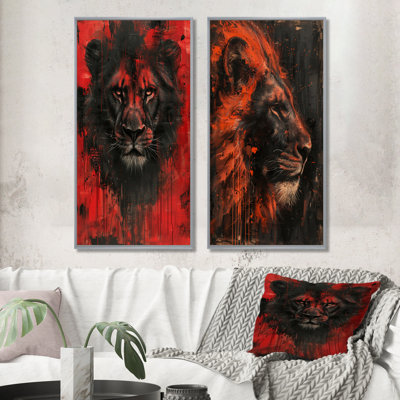 Black Red Astrology Kingdom Of Leo I - Astronomy Leo Wall Art 2 Pieces Set