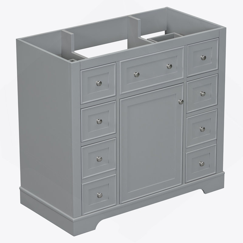 Meuble-lavabo de 36 pouces avec une armoire et six tiroirs, conception autoportante moderne pour un rangement efficace, Gris