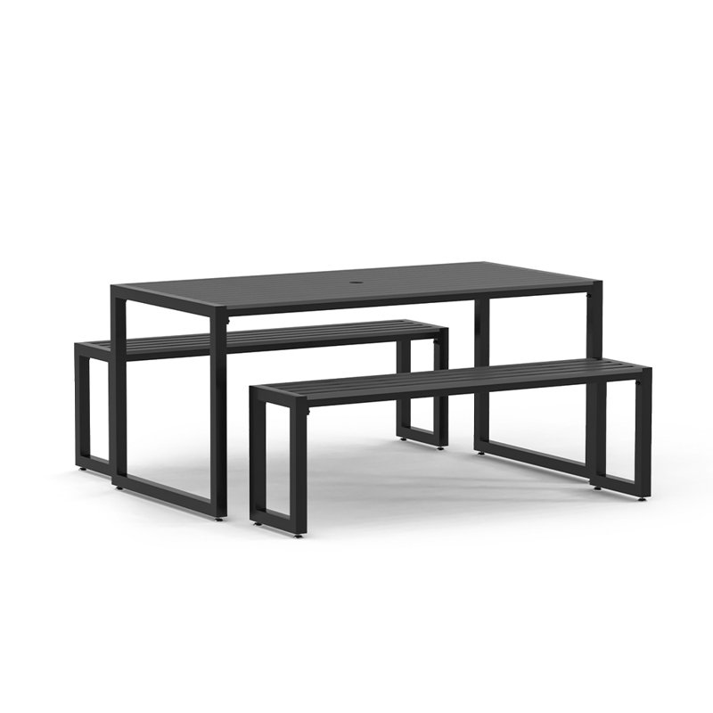 Neve 4 - Person Patio Dining Set with Rectangular Table, Black, Black