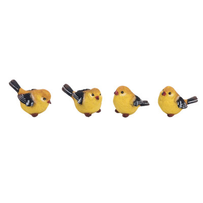Mini Resin Goldfinch Bird, Bird Figurines, Yellow, Resin, Set of 4, Tabletop, Living Room, Spring, Home Decoration
