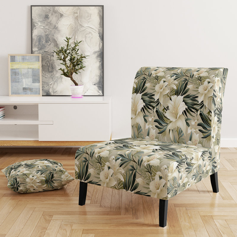 Fauteuil de chambre rembourré C, Motif d'oasis tropical neutre Ii I
