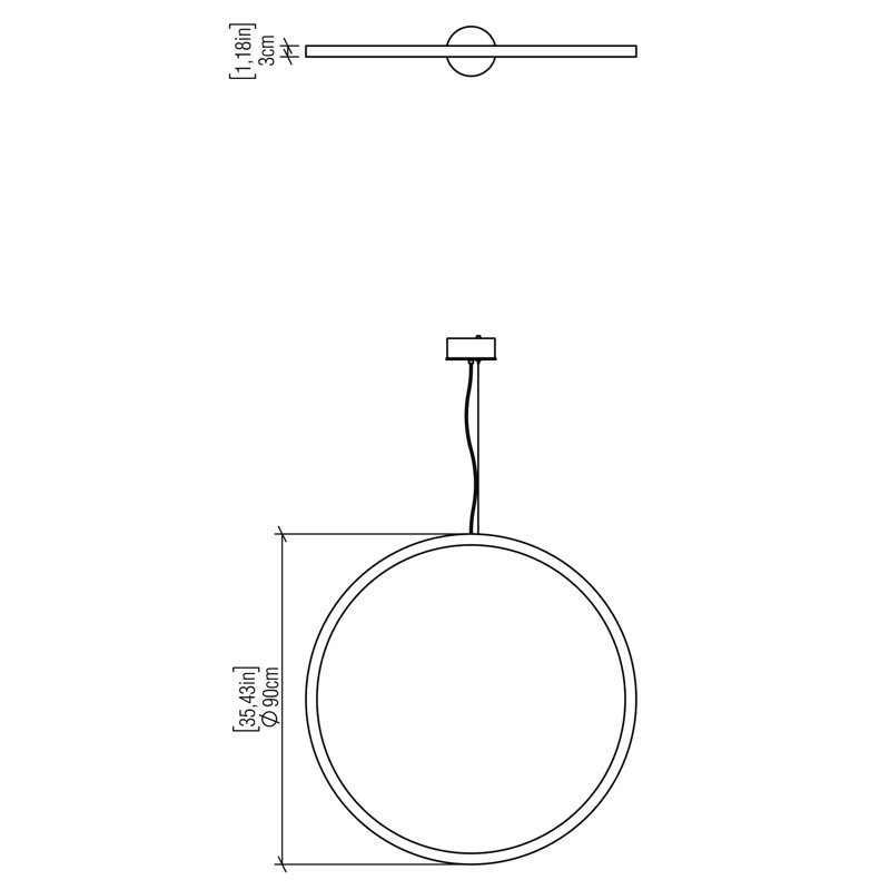 1 - Light LED Pendant, Imbuia, 35.1" H x 35.1" W x  1.17" D