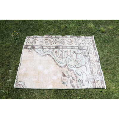 Mini tapis turc beige antique tissé à la main, idéal pour les tapis de porte et la décoration intérieure