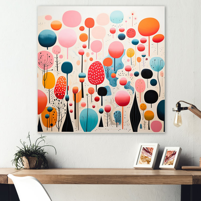 Motif ludique rose du milieu du siècle I - impression de style Mid-Century sur métal, H 36 po x l 36 po x P 1 po