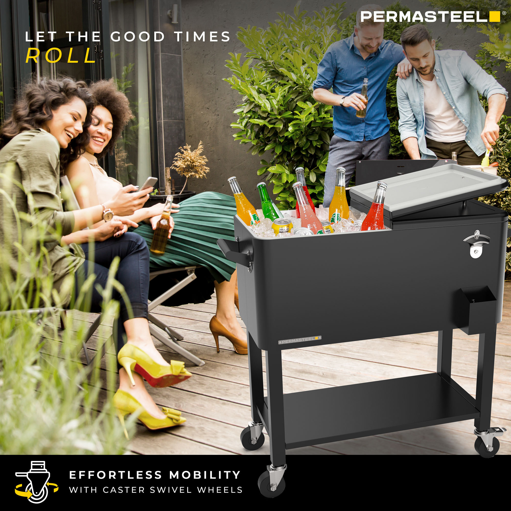 Permasteel 80-Qt Outdoor Patio Cooler with Removable Basin, Without Divider, Black