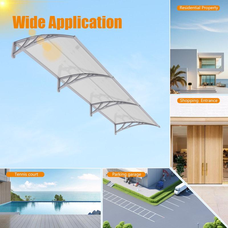 Door & Window Canopy Awning UV-Resistant Outdoor Shelter for Front Door, Porch & Patio, Rain Snow Protection, Clear/Grey
