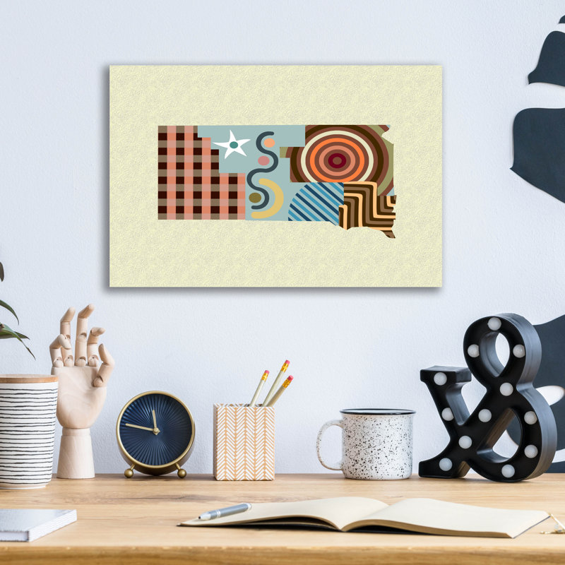 «South Dakota State Map» par Lanre Adefioye, art mural en verre acrylique, H 12 po x l 16 po x P 0,13 po
