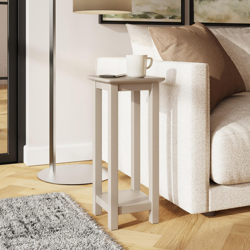 Accetturri Side End Table Plant Stand with Bottom Shelf - in Putty or Ivory White, Putty