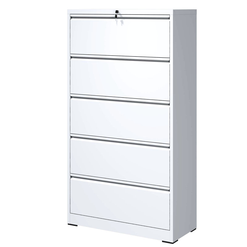 Metal Lateral File Cabinet With Lock, 5 Drawer White For Home Office Use Modern Cabinet, Locking Files, White