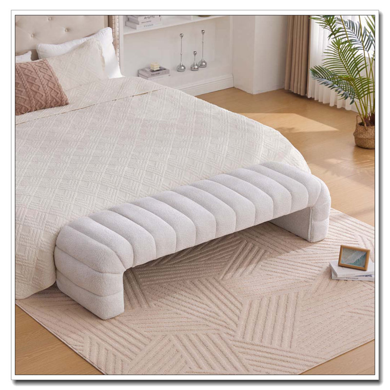 Chenille Upholstered Bench, Ivory
