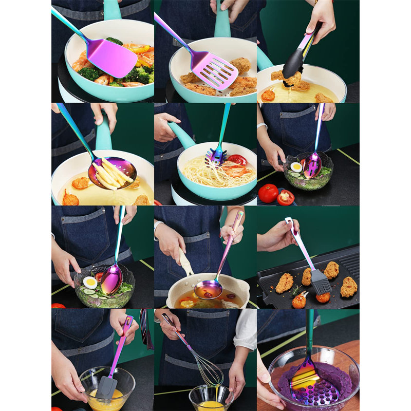 37 Pieces Stainless Steel Cooking Utensils Set, Dishwasher Safe, Rainbow