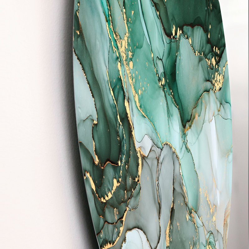 «Green Luxury Abstract Fluid Art III», art mural moderne en métal, H 29 po x l 29 po x P 1 po