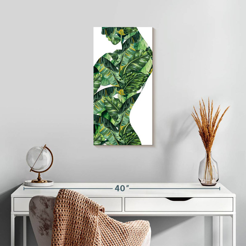 Silhouette de femme jungle, H 24 po x l 12 po