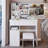 37 Inch Middle Size Left Drawer Desktop Vanity Table with Cushioned Stool, Extra Large Sliding Mirror, Multi-Layer High Capacity Storage for Practical and Fashionable Use in Large Spaces-1363251064