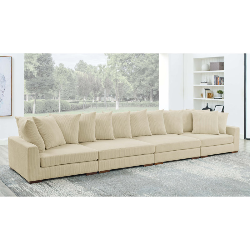 Canapé modulaire 4 pièces Aurick, Velours côtelé beige