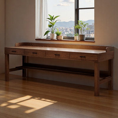 Solid Pine Work Desk Storage Drawers H-Shaped Legs