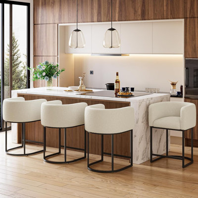 Ensemble de 2 tabourets de bar avec sièges rembourrés, tabourets de bar modernes à hauteur de comptoir avec dossier et accoudoirs, cadres en métal noir, pour îlot de cuisine, bar, salle à manger, gris