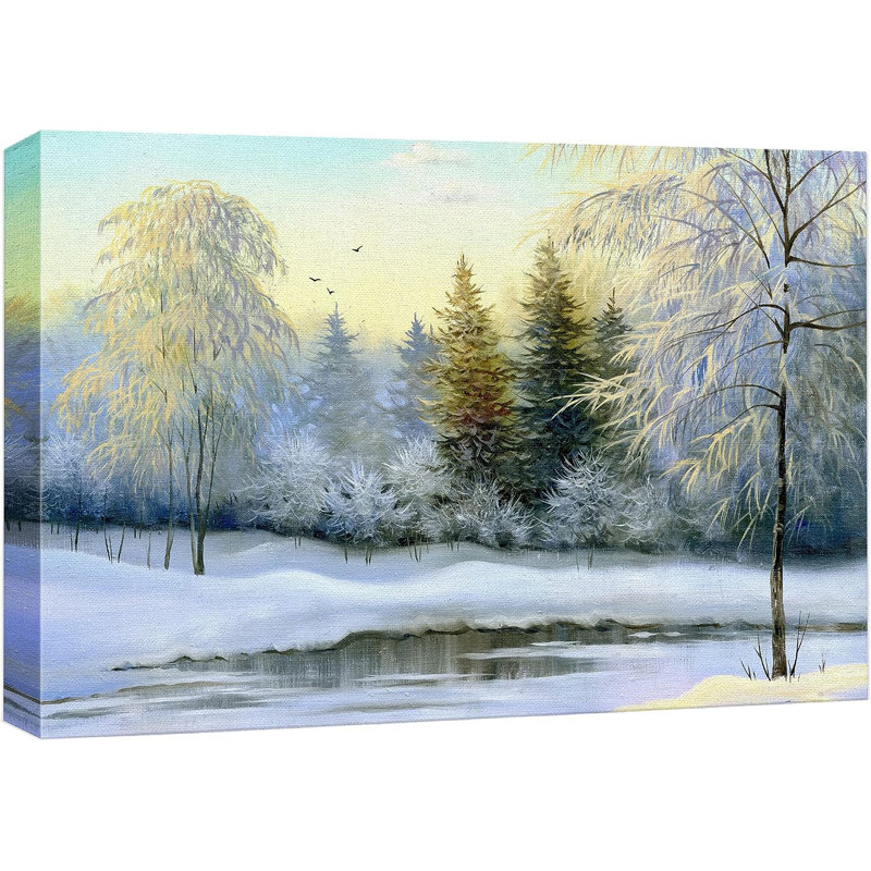 Winter Forest Landscape Canvas Print in Blue and White