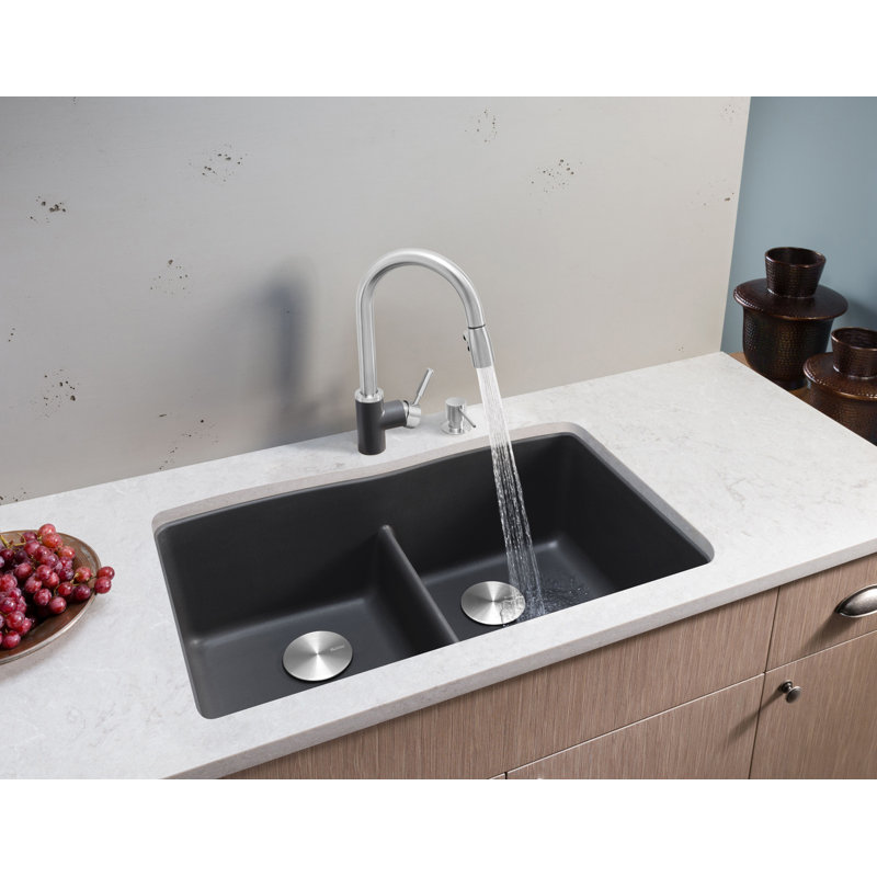 Diamond SILGRANIT 32" L X 19.25'' W Double Bowl Undermount Kitchen Sink with Low Divide, Soft White